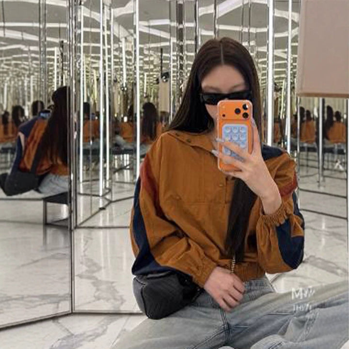 Women's short-cut oversized blouson jacket with hood, elastic hem, and balloon sleeves Mune Fashion