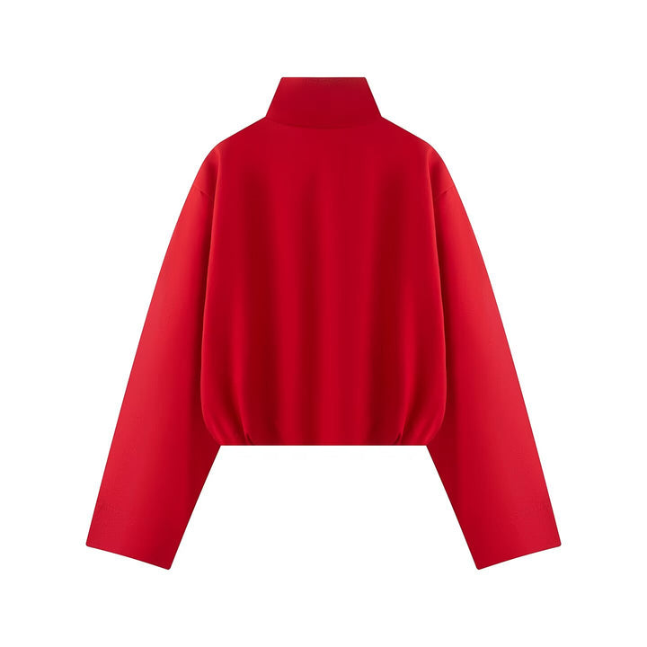 Women's Short Boxy Jacket with High Stand Collar, Full Zip and Oversized Sleeves Mune Fashion