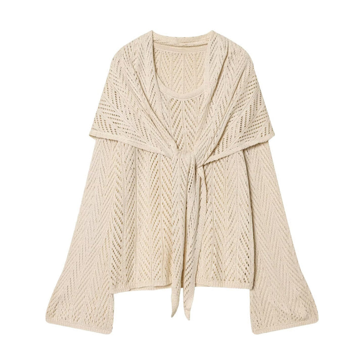 Women's Openwork Knit Set with Open Cardigan and Midi Skirt Mune Fashion