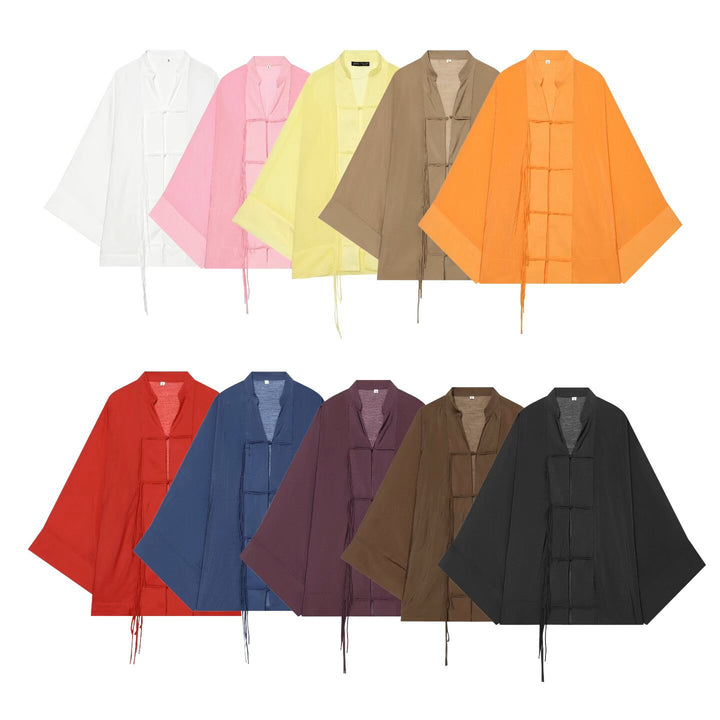 Women's Kimono-Cape Jacket with Chinese Button Closure and Long Tassels Mune Fashion