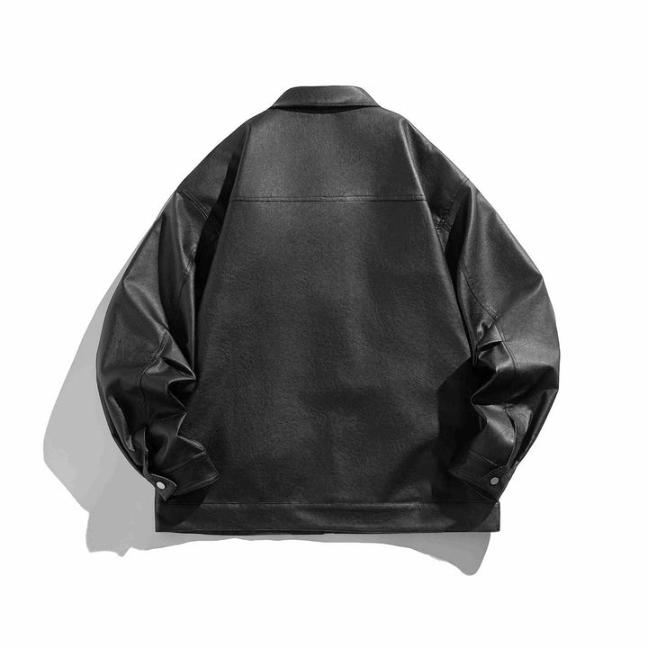 Men's short-cut boxy faux leather jacket with high collar and zipper chest pockets Mune Fashion