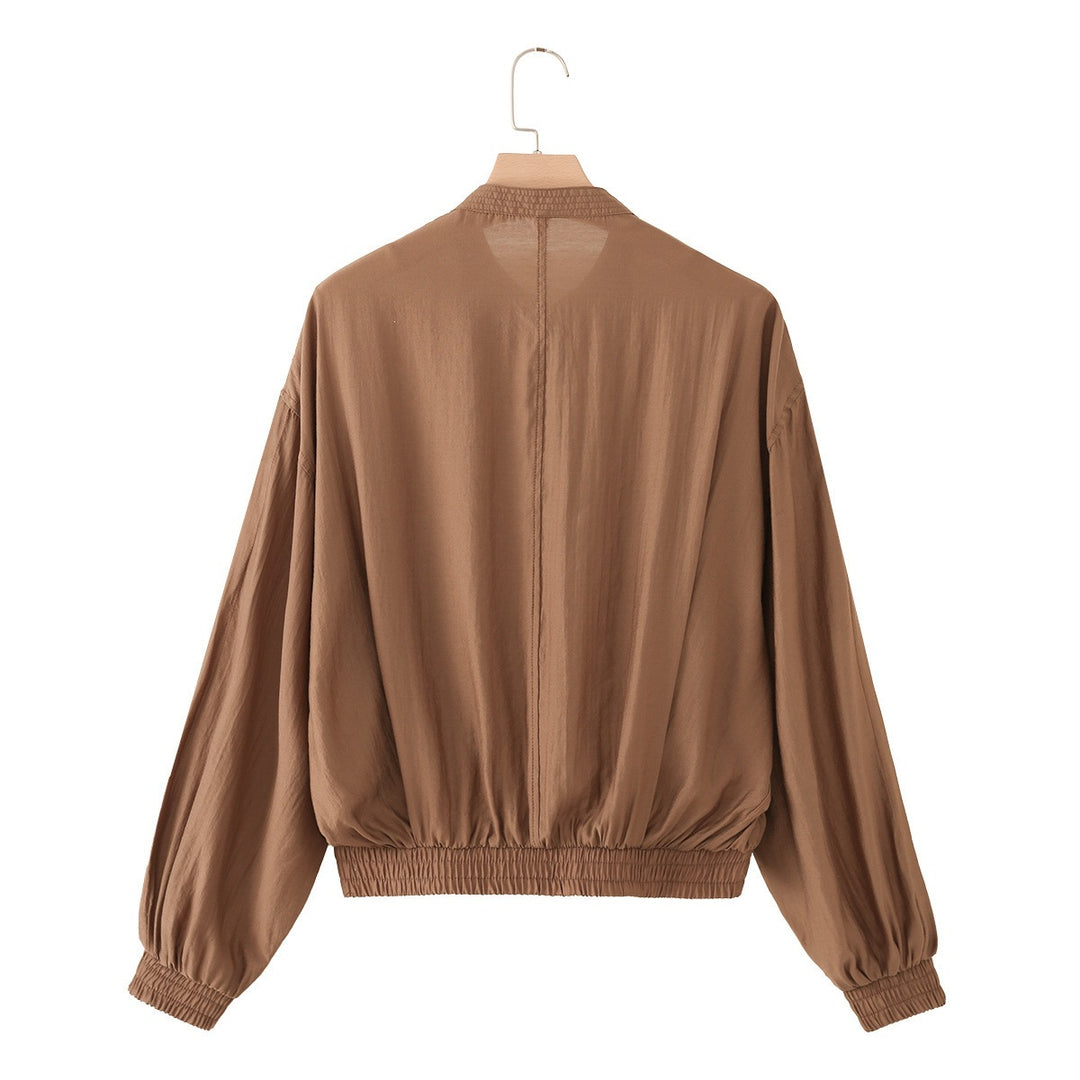 Women’s lightweight blouson jacket with pleated front, stand-up collar, and elastic hem Mune Fashion