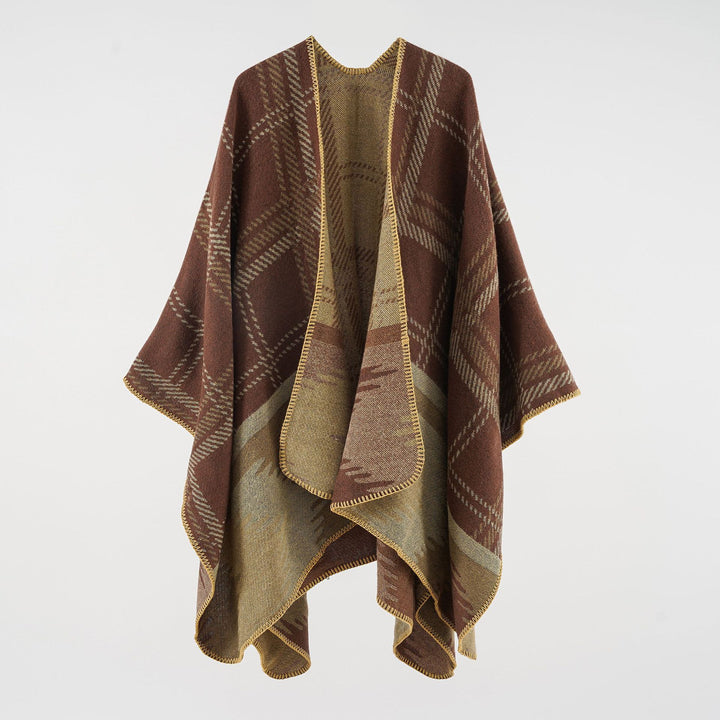 Women's coarse-woven ruana overlay made of a wool blend with structured check weaving Mune Fashion