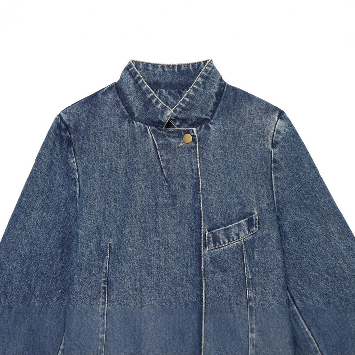 Women's short jacket made of denim in a boxy cut with stand-up collar Drune