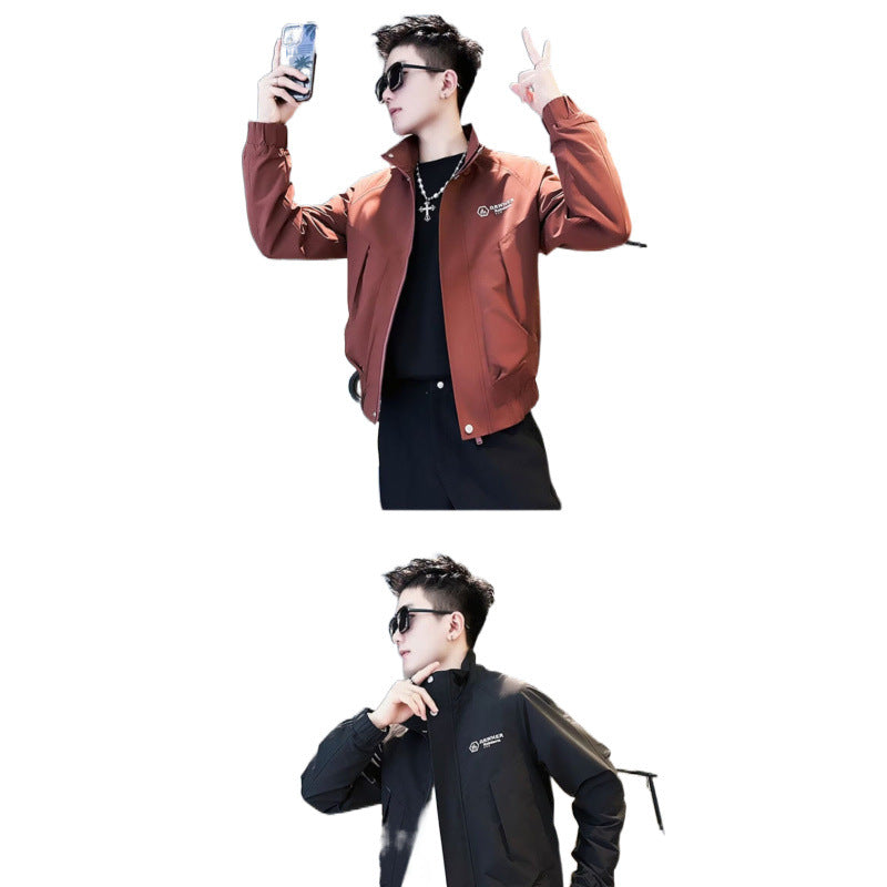 Men's Modern Boxy Bomber Jacket made of windproof material with stand-up collar and concealed zipper Mune Fashion