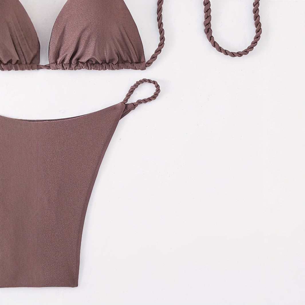 Women Triangle Bikini with Braided Straps Mune Fashion