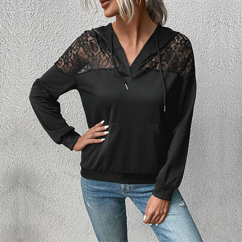 Women Trendy Hoodie with Lace Accents Mune Fashion