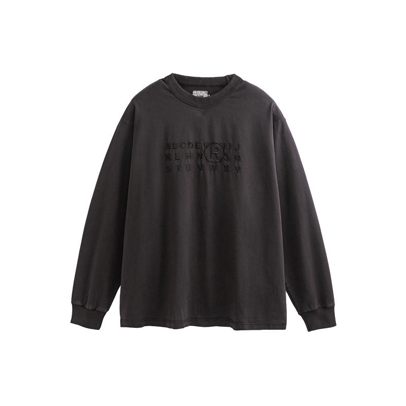 Unisex Oversize Long Sleeve Sweatshirt with Relief Logo and Vintage Washed Cotton Blend Mune Fashion