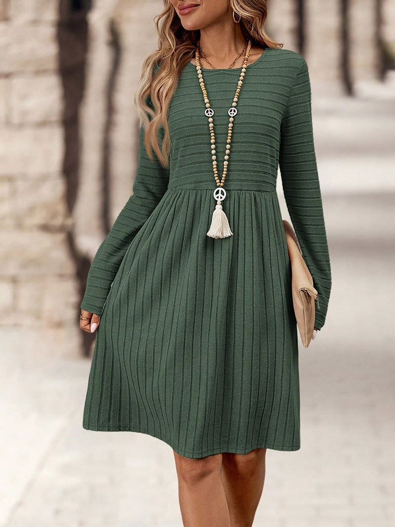 Ladies' Knitted Dress with Long Sleeves and Flattering Waist Cut Mune