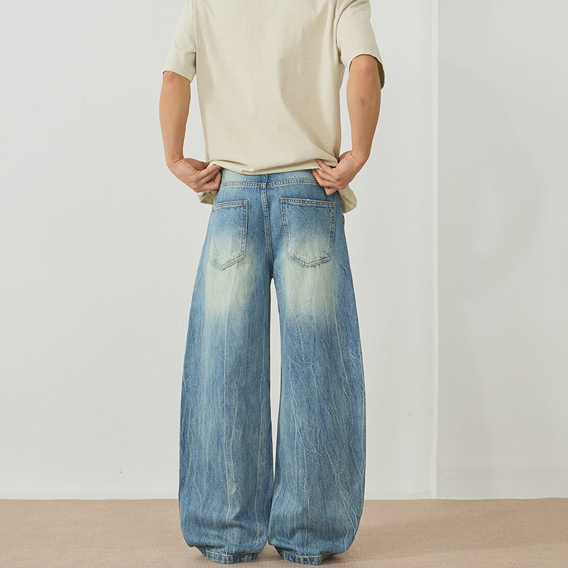 Men's Ultra Wide Stonewashed Baggy Jeans in Floor-Length Palazzo Cut with Used Effect Mune Fashion