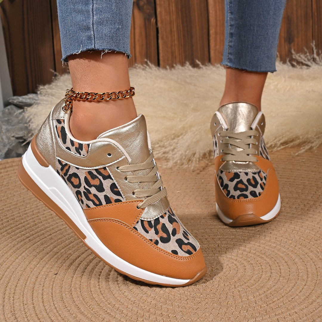 Women's stylish platform sneakers with leopard print, cushioned comfort insole and shiny inserts Mune Fashion