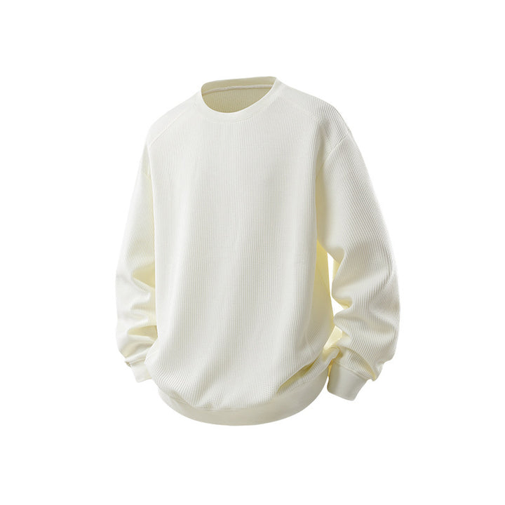 Men's waffle knit round neck sweatshirt with relaxed fit and ribbed cuffs Drune