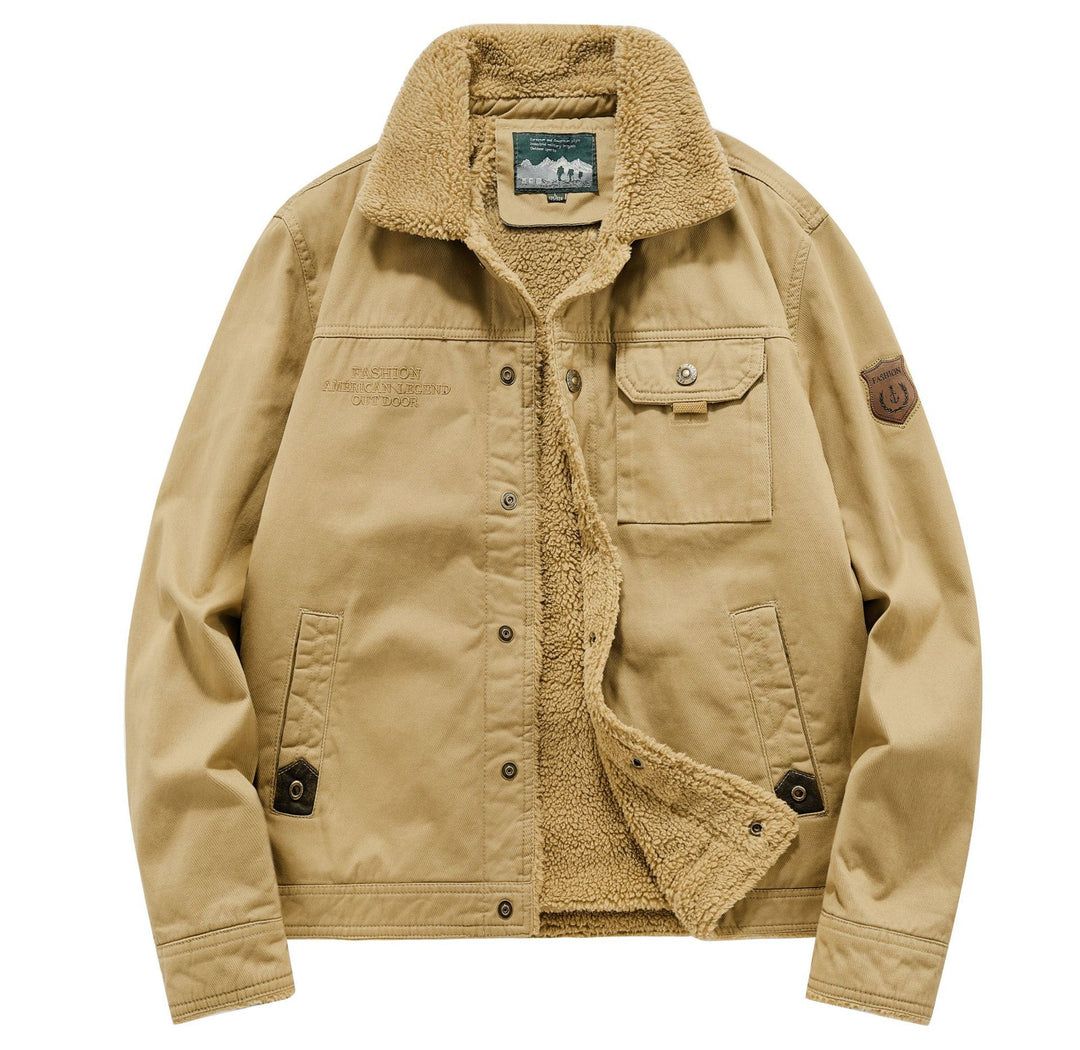 Men's Sherpa-lined canvas field jacket with shirt collar and utility pockets Mune Fashion