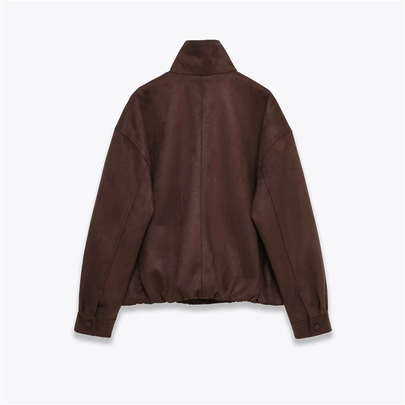 Men's velour imitation blouson with high stand-up collar, concealed zip and elastic hem Mune Fashion
