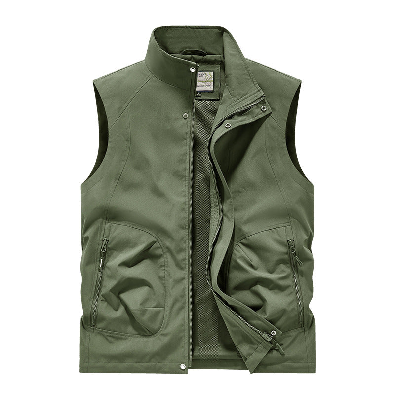 Men's Utility Softshell Vest with High Stand Collar, Zipper & Multi-Functional Pockets Mune Fashion