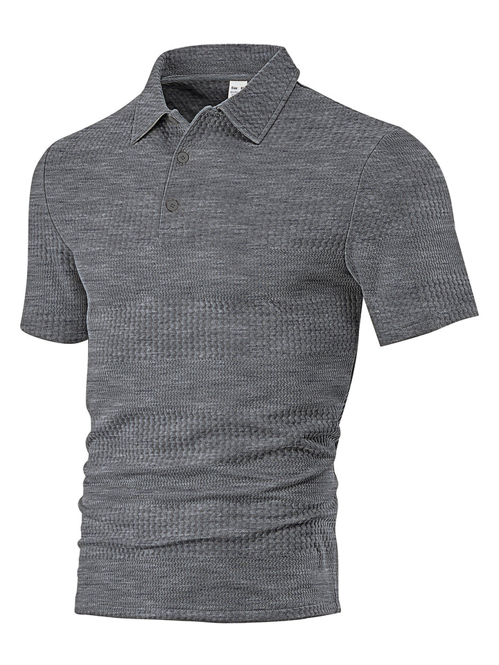 Men's body-hugging short sleeve polo made of elastic jacquard knit with shirt collar Mune Fashion