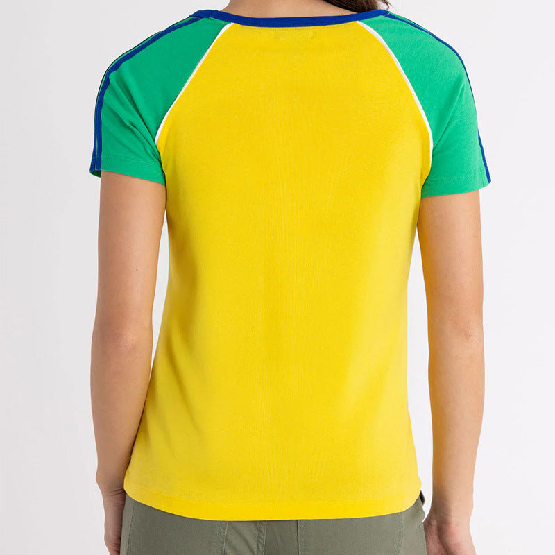 Ladies' figure-hugging Brazil print T-shirt with raglan sleeves Mune Fashion