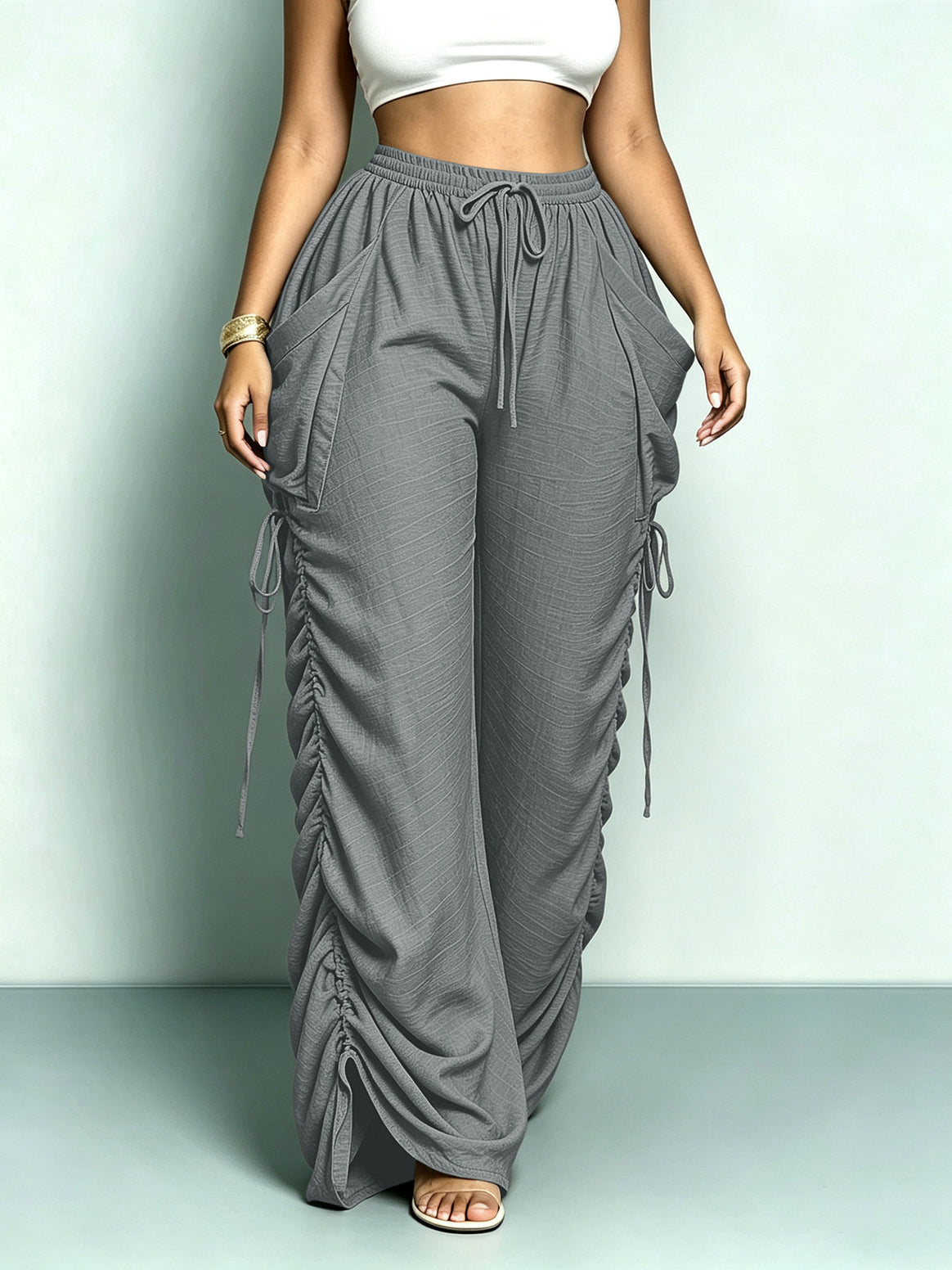 Women's wide Relax Harem pants with side gathering and large pockets Mune Fashion