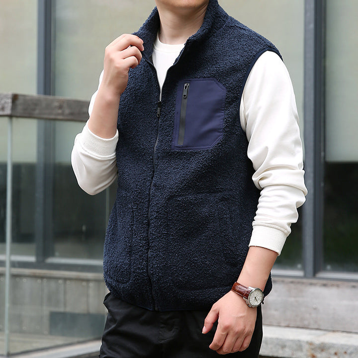 Men's Teddy Fleece Outdoor Vest with High Collar, Full Zip and Welded Chest Pocket Mune Fashion
