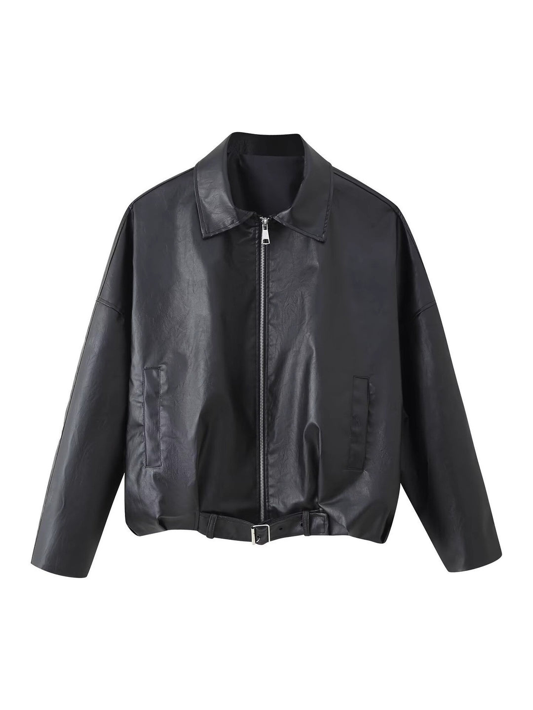 Women Oversized Leatherette Blouson with Waist Belt Mune Fashion