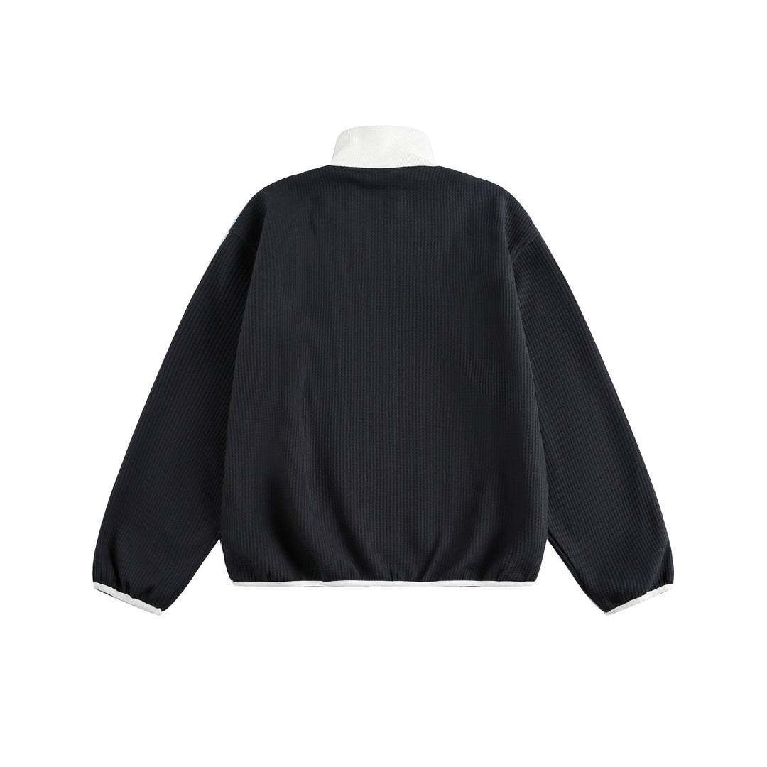 Women’s waffle structure zip jacket in boxy cut with stand-up collar and dog embroidery Mune Fashion