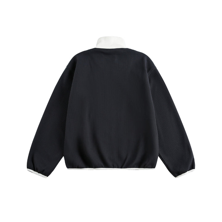 Women’s waffle structure zip jacket in boxy cut with stand-up collar and dog embroidery Mune Fashion