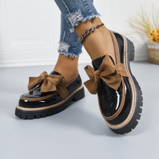 Women's Fashion Patent Loafers with Oversized Bow and Chunky Profile Sole Mune Fashion