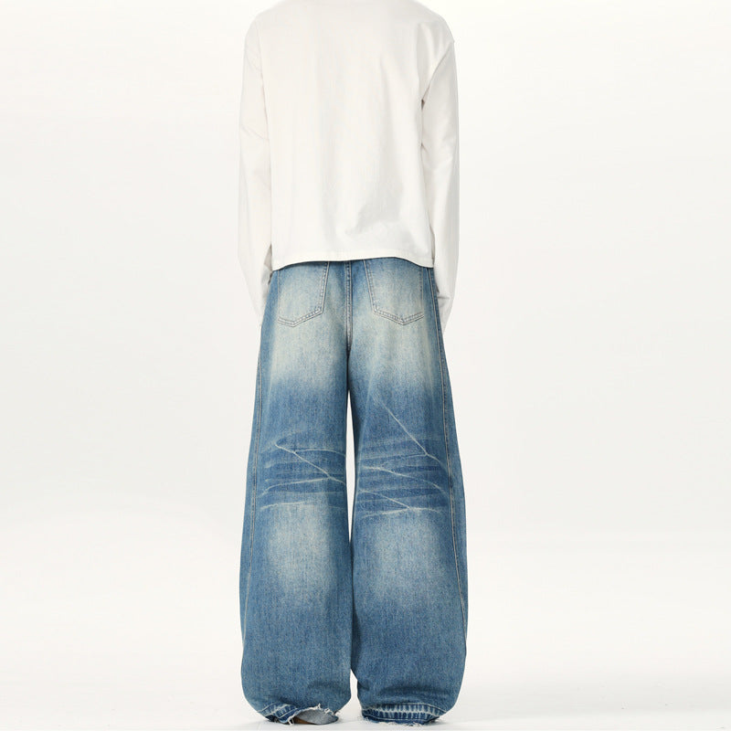 Men's Extra Wide Vintage Denim Jeans with Palazzo Cut and Vertical Seam Design Mune Fashion