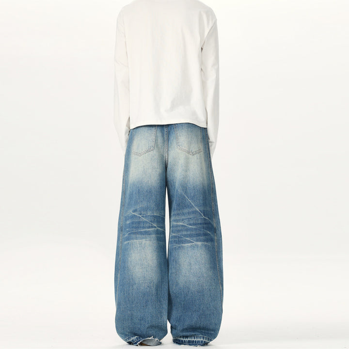 Men's Extra Wide Vintage Denim Jeans with Palazzo Cut and Vertical Seam Design Mune Fashion
