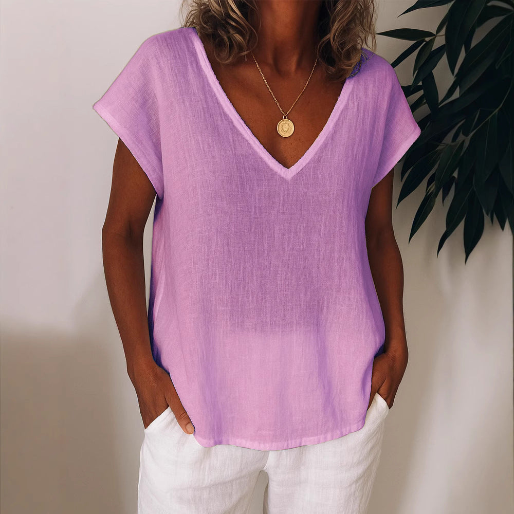 Women's Lightweight V-Neck Top Made of Linen Mune Fashion
