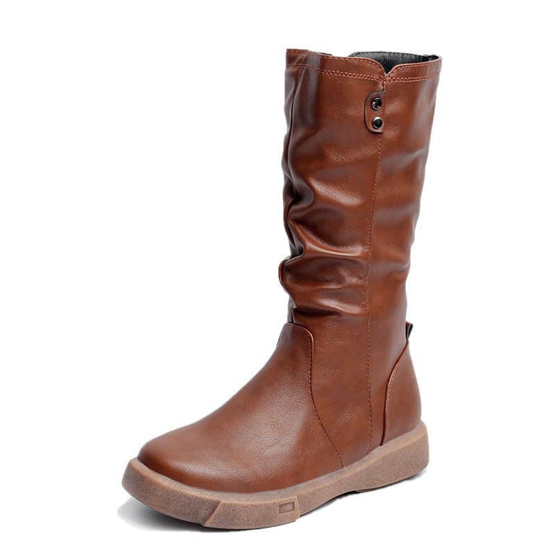 Women's comfortable slouch boots with a knee-high shaft, soft faux leather, and lightweight platform sole Mune Fashion