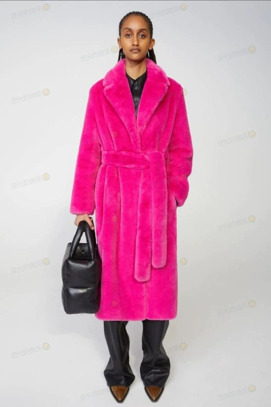 Women's Maxi Faux Fur Coat in Teddy Finish with Extra Large Shawl Collar Mune Fashion