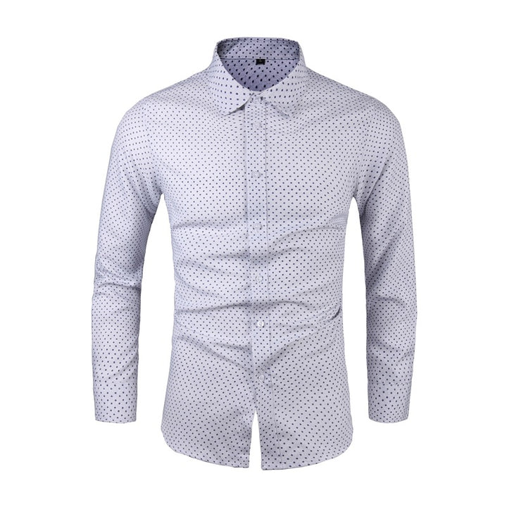 Men's Slim-Fit Shirt with Fine Polka Dot Pattern and Kent Collar Mune Fashion