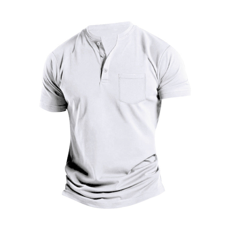 Men's breathable cotton-elastane short sleeve Henley with chest pocket Mune Fashion