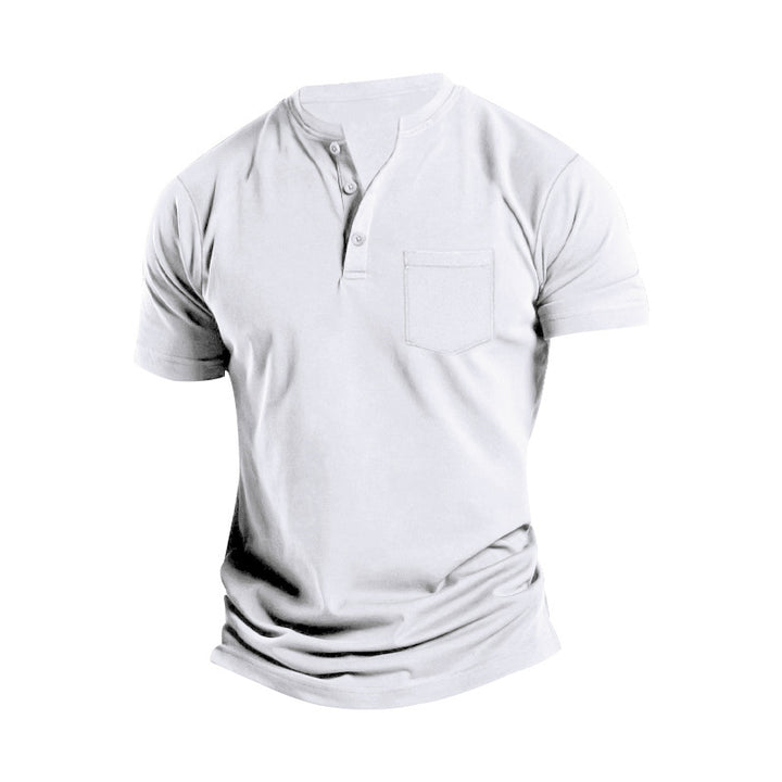 Men's breathable cotton-elastane short sleeve Henley with chest pocket Mune Fashion