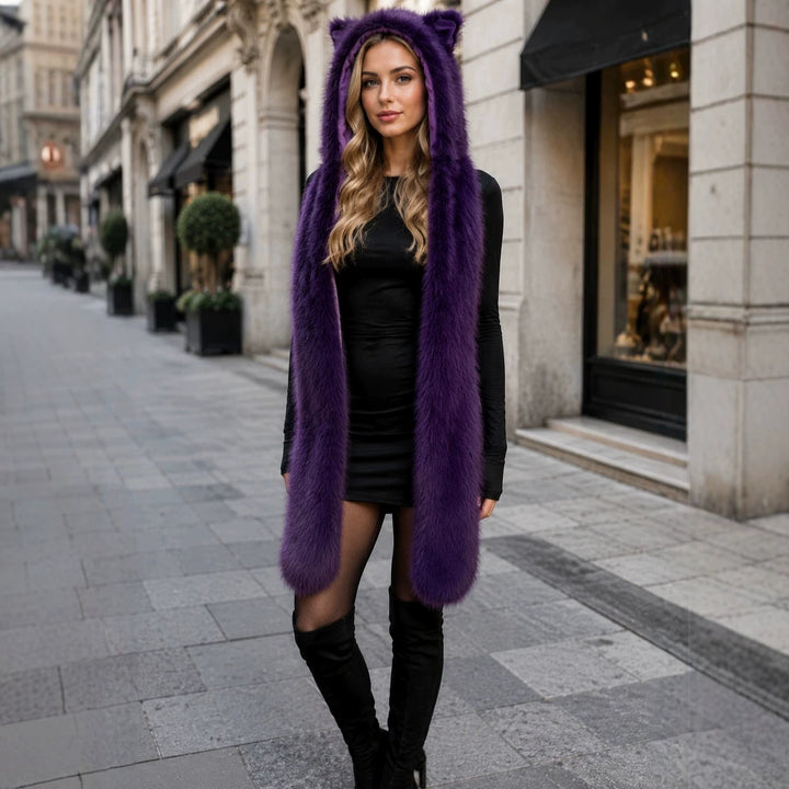 Women's hooded scarf with bear ears and integrated loop scarf Mune Fashion