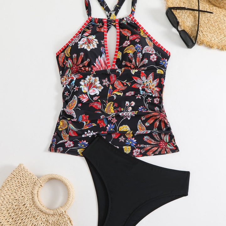 Ladies Tankini Set with floral top and high-cut bottom Mune Fashion
