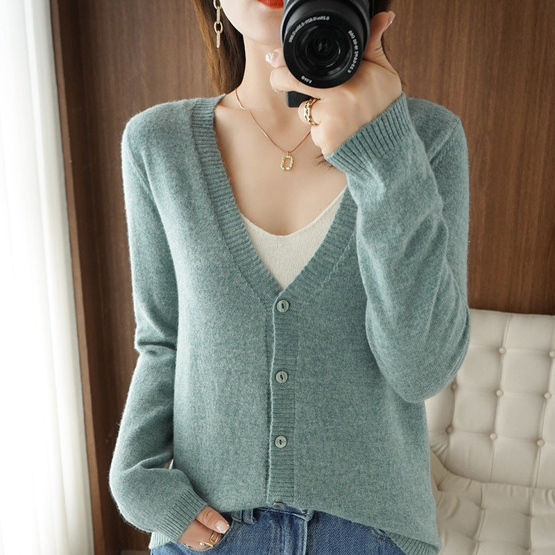 Ladies Light V-Neck Cardigan made of Cashmere Mix with Fine Rib Edge Mune Fashion