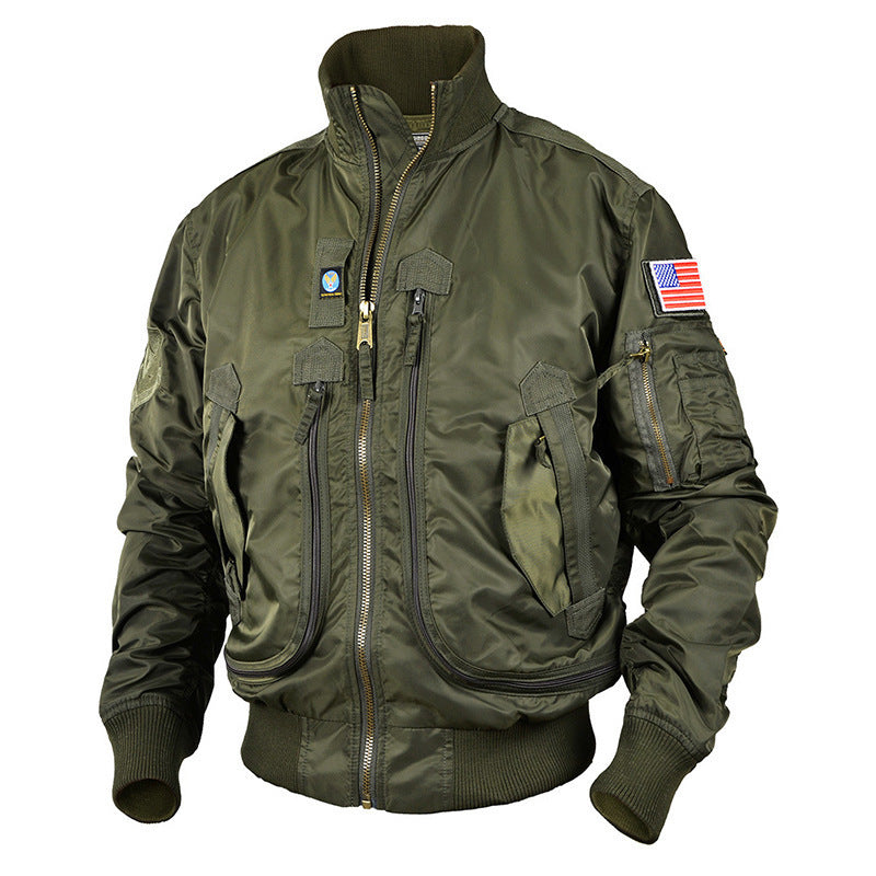Men's pilot bomber jacket in utility style with multiple pockets, arm pocket and ribbed hem Mune Fashion