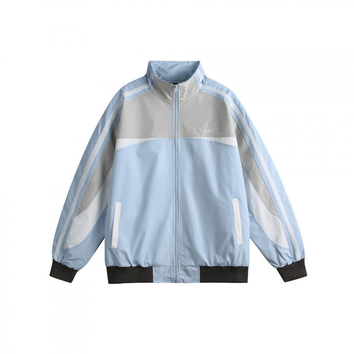 Unisex Lightweight Retro Track Jacket with Stand Collar, Contrasting Stripes and Ribbed Cuffs Mune Fashion