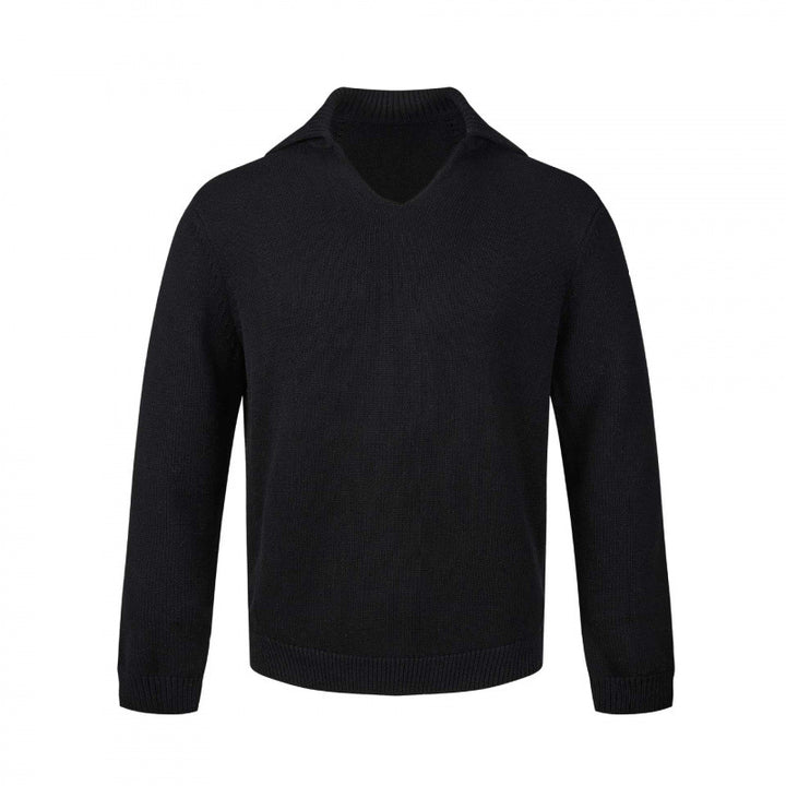 Men's fine knit sweater with V-neck and turned down shirt collar Mune Fashion