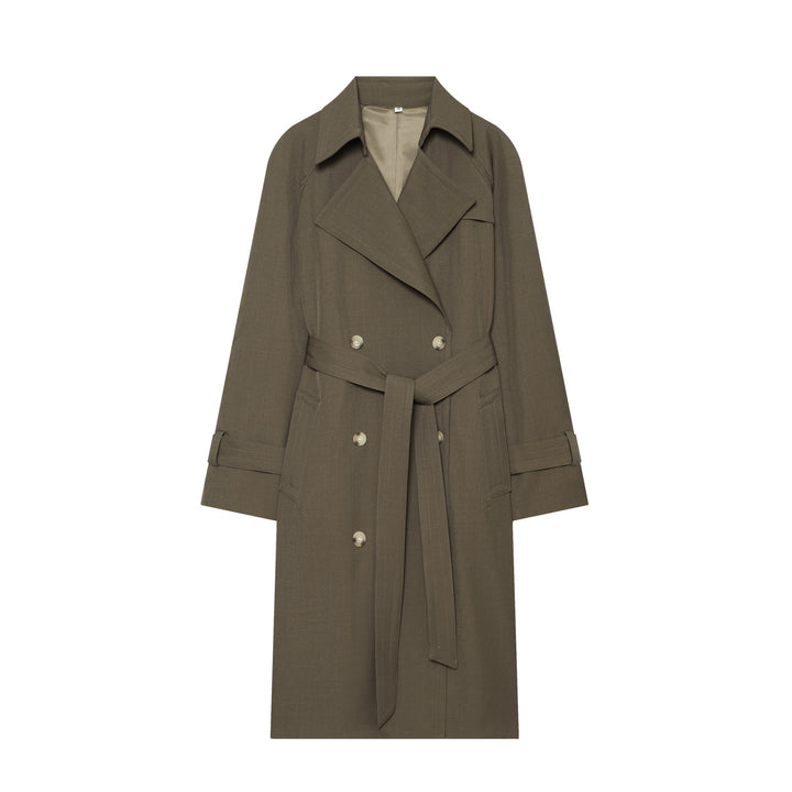 Women's elegant utility trench with wide lapels, belt tie and patch pockets Mune Fashion