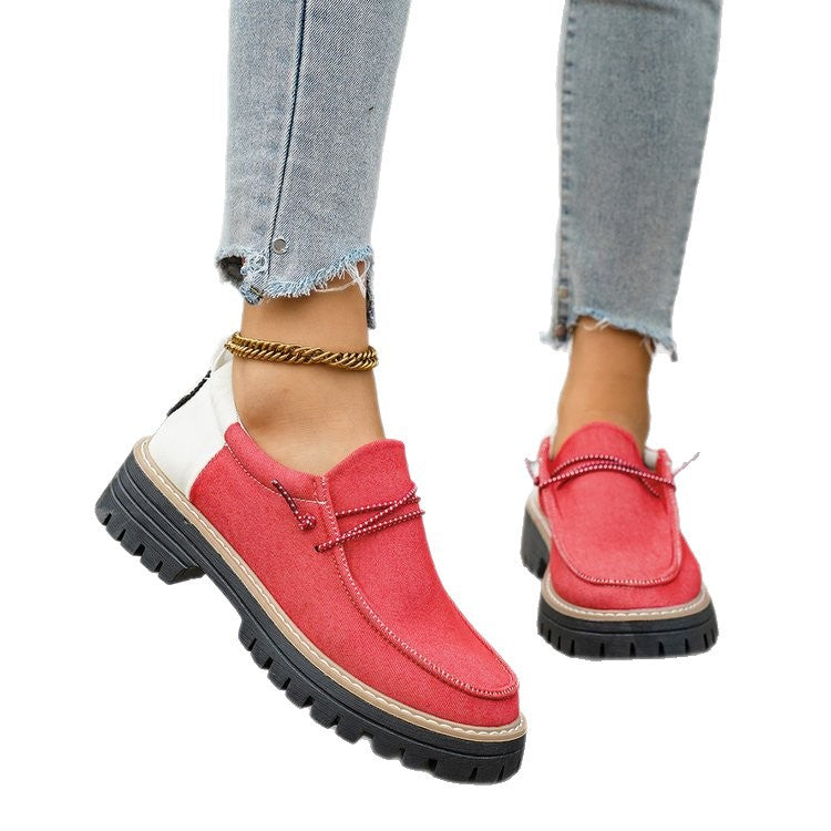 Damen Modische Slipper-Loafer mit grober Profilsohle, Canvas-Obermaterial und dekorativer Kordel Mune Fashion