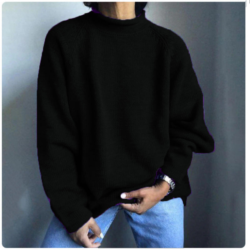 Women nan kastiger fine knit sweater with short standing collar and raglan sleeves Mune Fashion