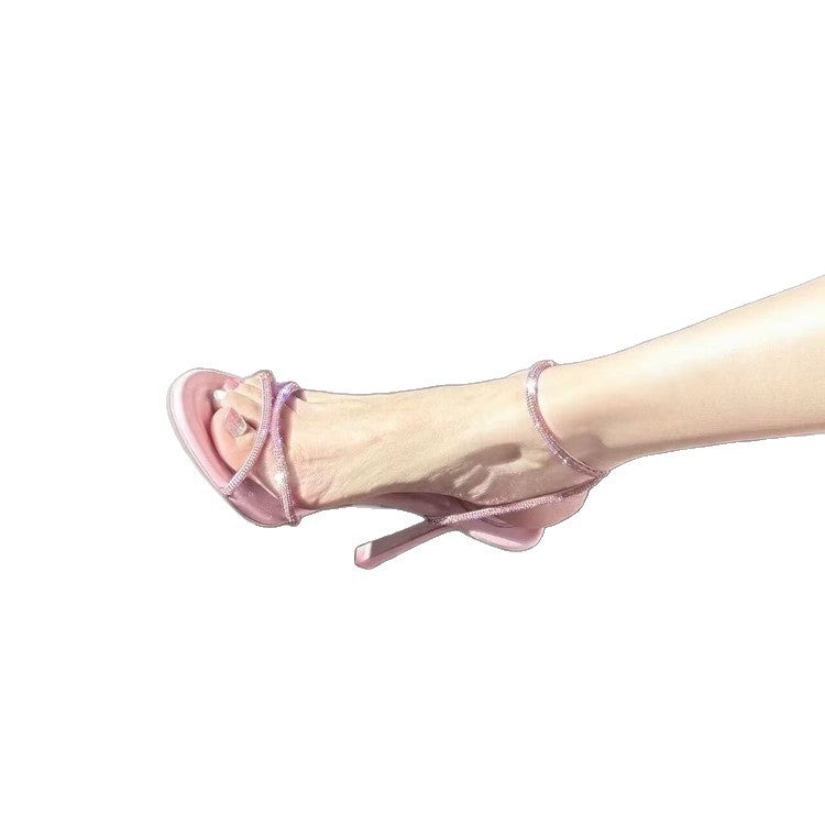 Ladies Glittering Strappy Stiletto Sandal with Ankle Strap and Delicate Rhinestone Accents Mune Fashion
