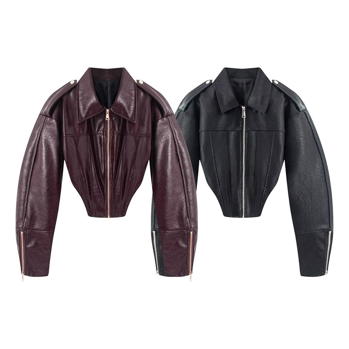 Women's short jacket in corset style made of leatherette with emphasized shoulder area Mune Fashion