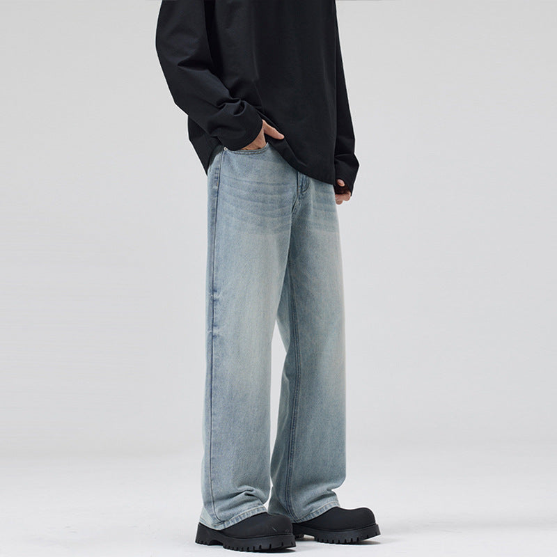 Men's Wide Stonewashed Denim Jeans with Straight Ultra Wide Leg Mune Fashion