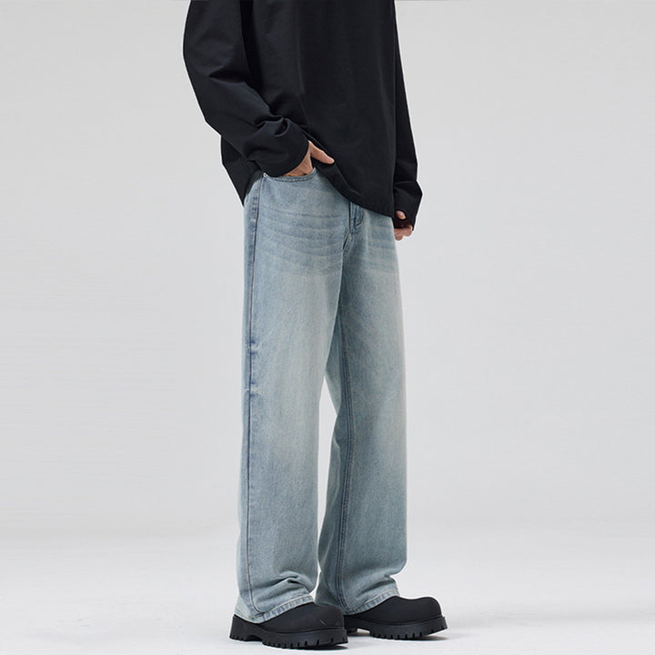 Men's Wide Stonewashed Denim Jeans with Straight Ultra Wide Leg Mune Fashion
