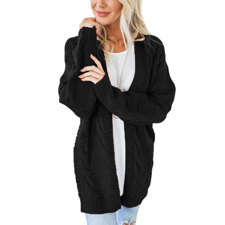 Women's long oversized knitted cardigan with cable pattern and V-neck Mune Fashion