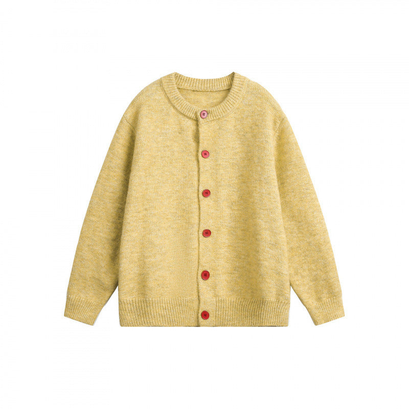 Women Buttoned Knitted Cardigan in Oversize Cut with Round Neck, Ribbed Cuffs and Contrast Buttons Mune Fashion
